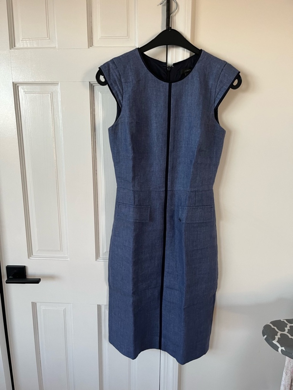 J. Crew Sleeveless Blue Linen Sheath Dress